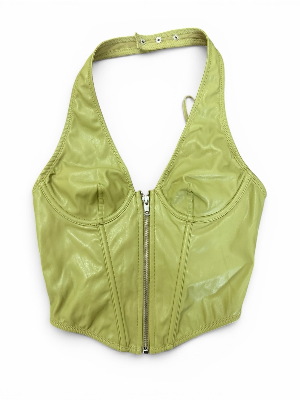 Urban Outfitters Olive Leather Halter Bustier with Lace-Up Detail